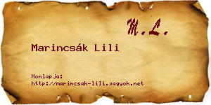 Marincsák Lili névjegykártya